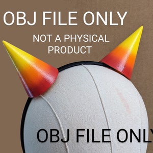 Puede incluir: Una diadema negra con dos cuernos de diablo amarillos y naranjas. El texto "OBJ FILE ONLY" y "NOT A PHYSICAL PRODUCT" está impreso en la diadema.