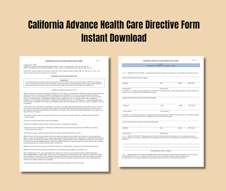 California Advance Health Care Directive Form | Instant Download - Etsy