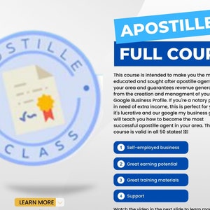 Corso di Apostille valido in tutti i 50 stati degli Stati Uniti più la tua pagina Google Business/agente certificato di Apostille/classe di Apostille del Notaio