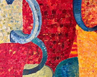 Original Oil Painting, mosaic cups and vases