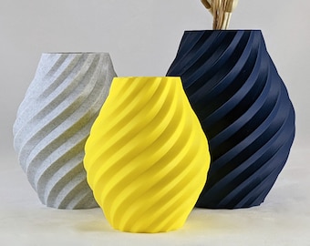 Swirl Decorative Vase Ornament I Navy, Stone, YellowI 3D Print | Flower Vase | Elegant Modern Vase