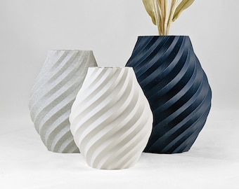 Swirl Decorative Vase Ornament I Navy, White, Stone I 3D Print Flower Vase Elegant Modern Vase