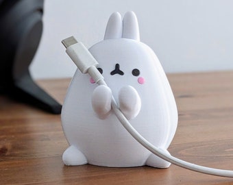 Kawaii Chubby Bunny Cable Holder - 3D Printed Rabbit Cord Organizer for Desk | Perfect Present