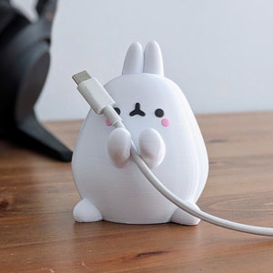 かわいいぽっちゃりウサギのケーブルホルダー - デスク用 3D プリントウサギコードオーガナイザー | 完璧なプレゼント