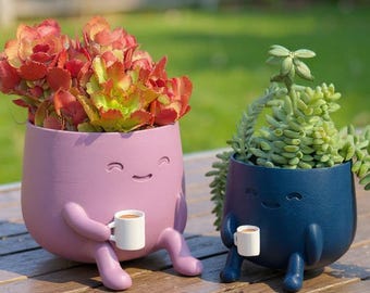 Cute Coffee Planter & Unique Plant Pot | Dopamine Decor for Desk, Coffee Lover Gift
