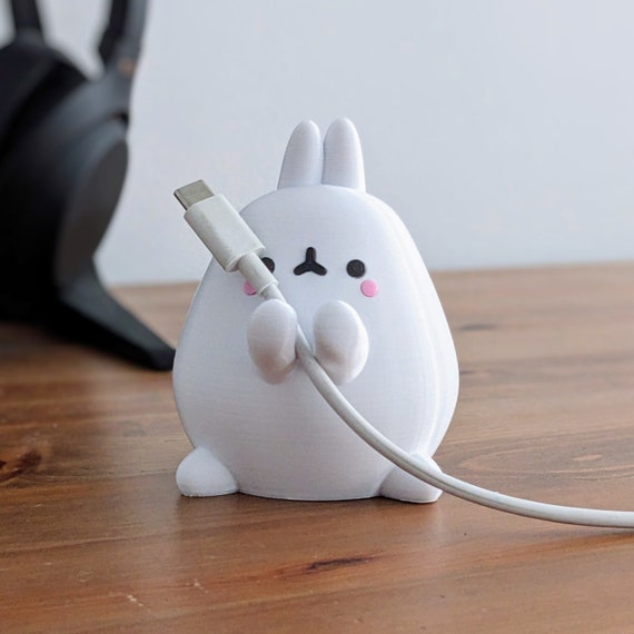Kawaii Chubby Bunny Cable Holder - 3D Printed Rabbit Cord Organizer for Desk | Perfect Present