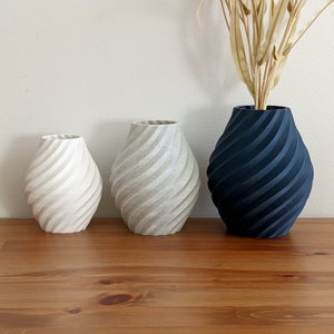 Swirl Decorative Vase Ornament I Navy, White, Stone I 3D Print Flower Vase Elegant Modern Vase image 2