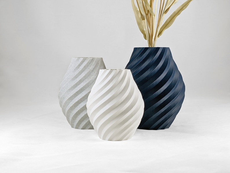 Swirl Decorative Vase Ornament I Navy, White, Stone I 3D Print Flower Vase Elegant Modern Vase image 1