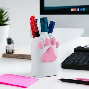 Lindo portalápices con forma de pata de gato para escritorio, organizador de escritorio con rotuladores y lápices kawaii imagen 2