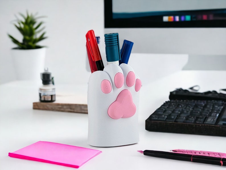 Lindo portalápices con forma de pata de gato para escritorio, organizador de escritorio con rotuladores y lápices kawaii imagen 2