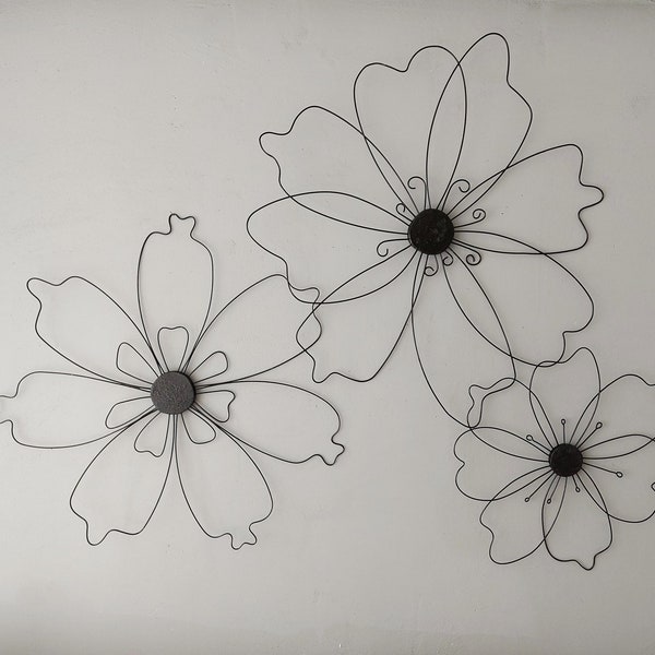 Large Flowers,3 pcs,Metal Wall Decor,wall art,outdoor decor,porch decor ideas,wall art, coastal decor, large flower,black,big size,