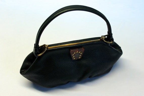 Vintage black leather bag Black purce bag Leather… - image 1
