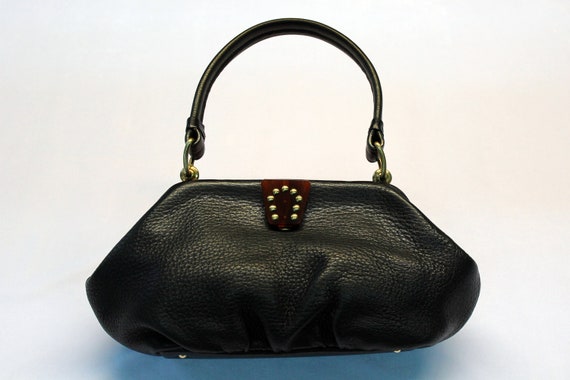 Vintage black leather bag Black purce bag Leather… - image 5