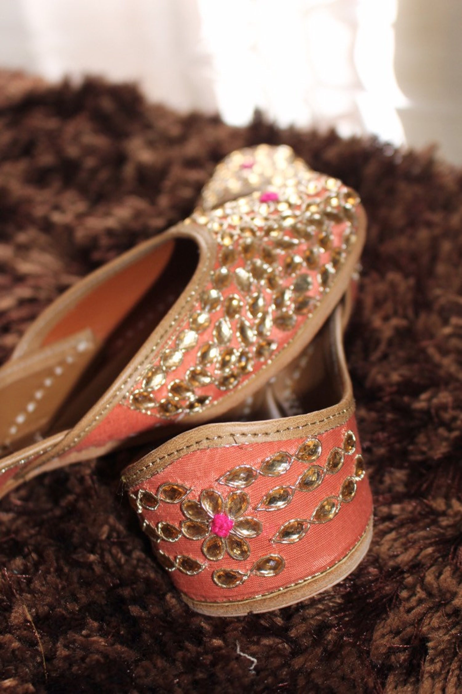 kundan golden handmade embroidered leather ballet flats -- kundan juttis /mojari