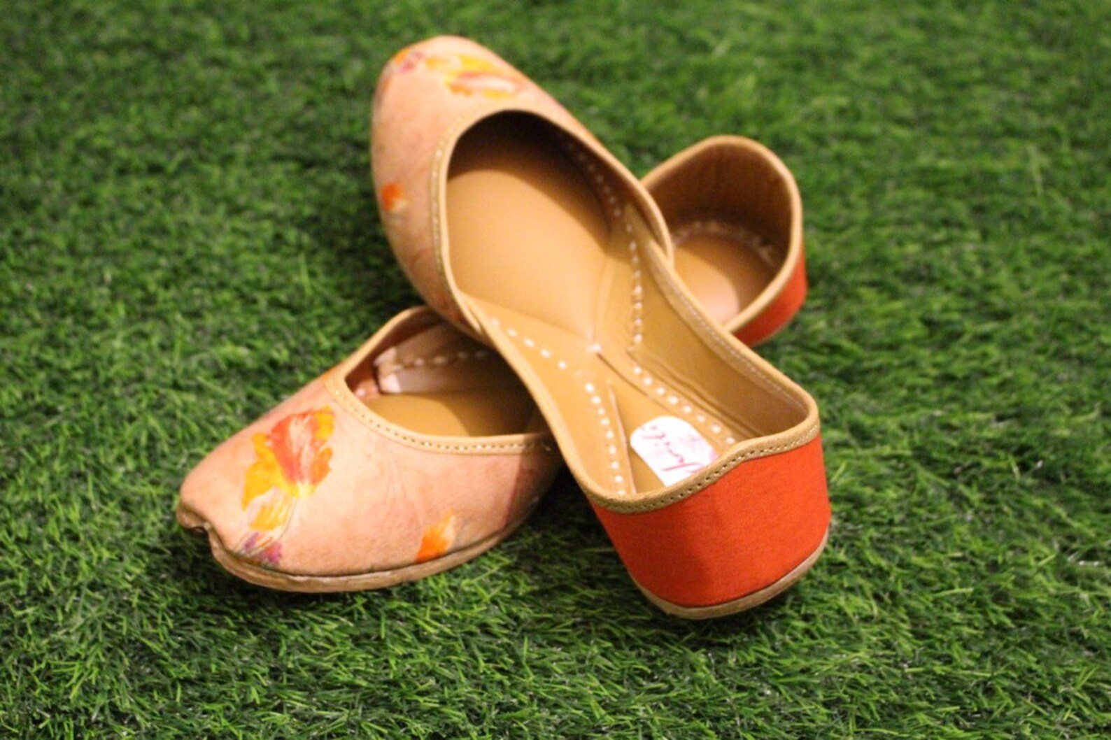 floral printed dual color flat ballets-- juttis floral printed dual color flat ballets-- juttis