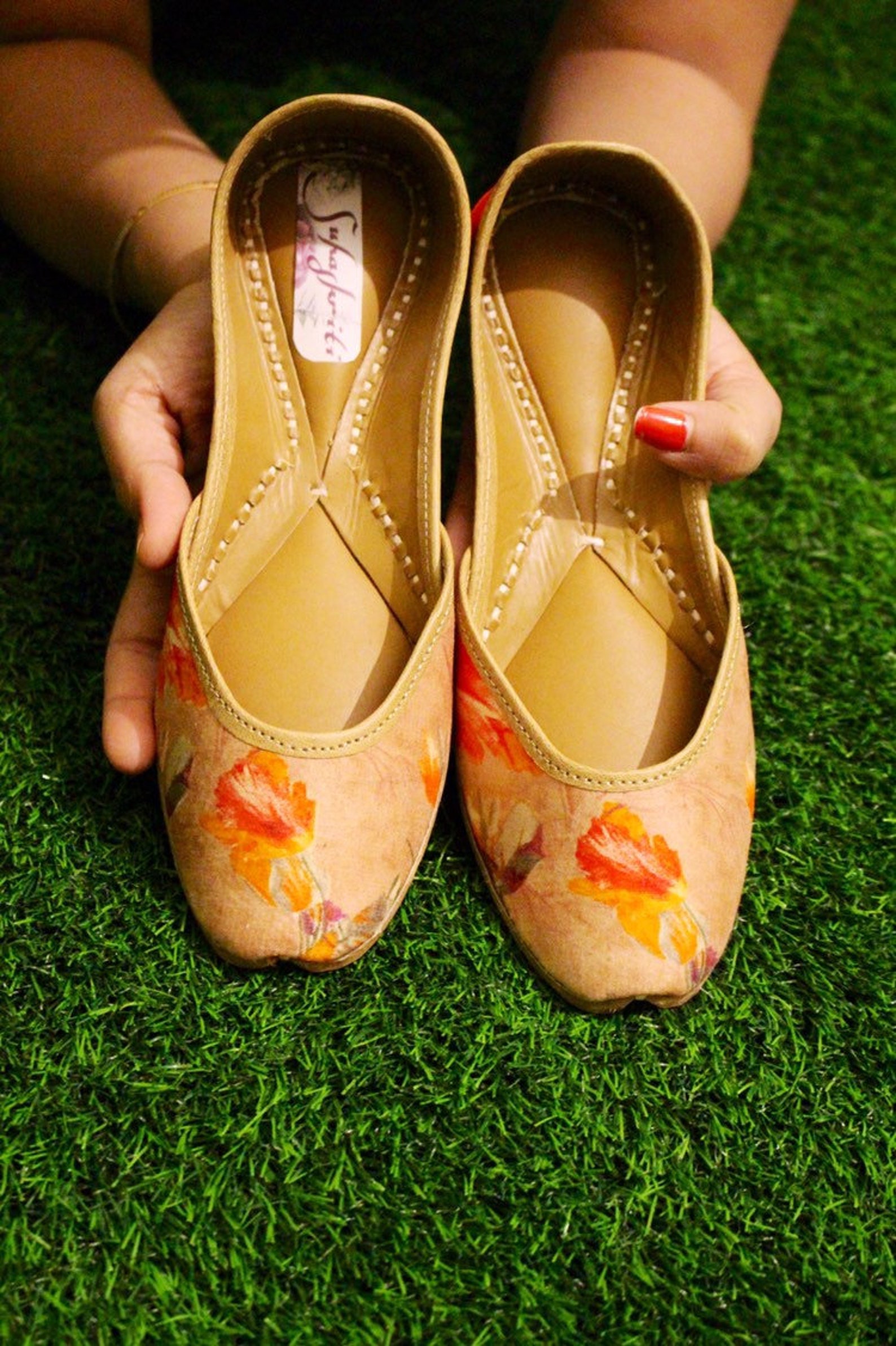 floral printed dual color flat ballets-- juttis floral printed dual color flat ballets-- juttis