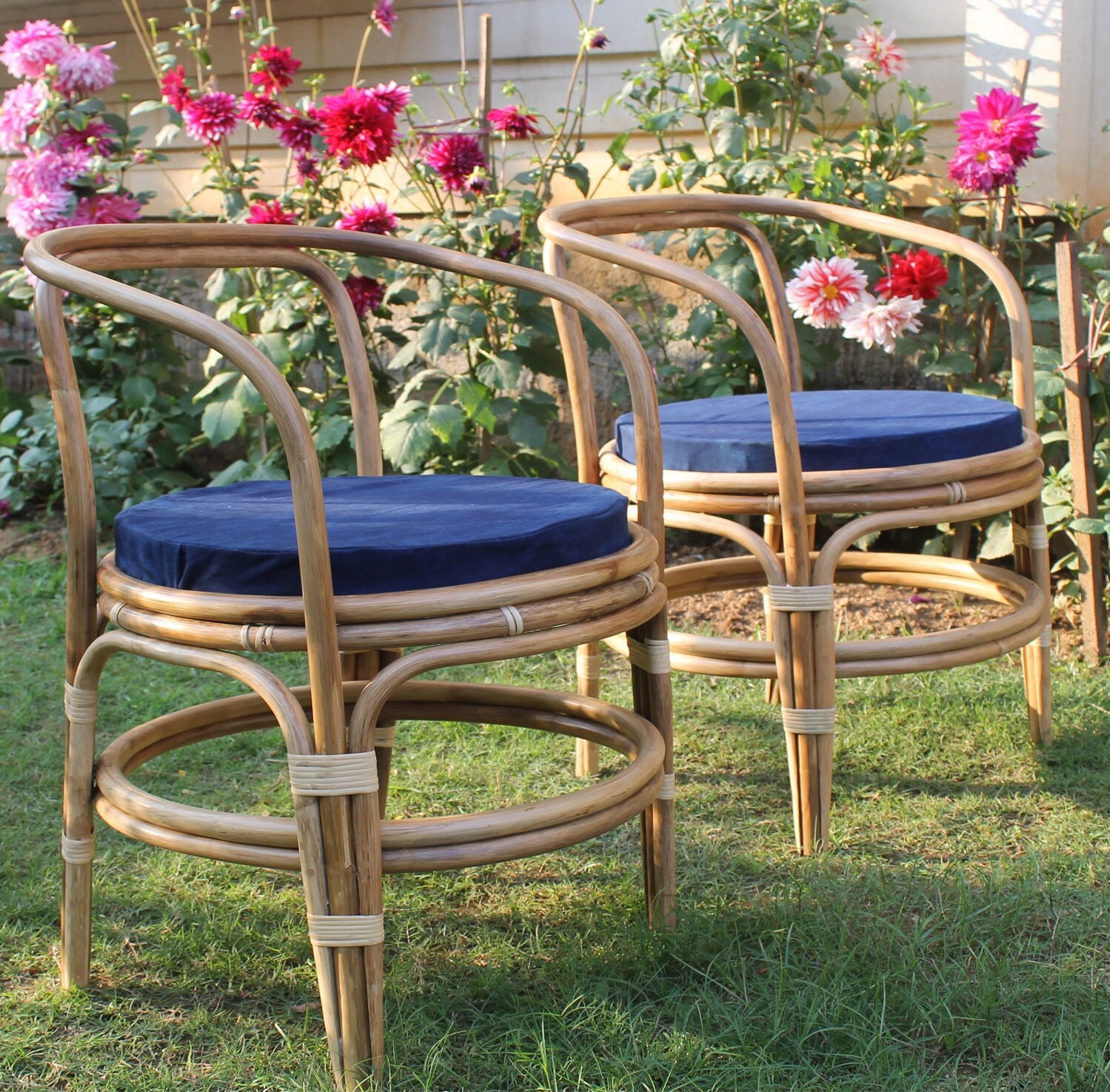 Cane dining chairs with cushion covers made of bamboo fabric Etsy