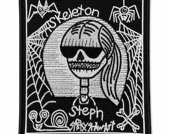 Skeleton Steph Punk Patch, Embroidered Sew-On Jacket Patch, Gothic Grunge Alternative Fashion