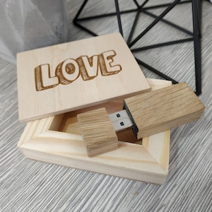 Wooden usb Flash Drive, Stick Engraved Wedding Photo Personalized, usb Box With usb Flash Drive Size 8GB, 16GB, 32GB, Walnut usb Box Maple