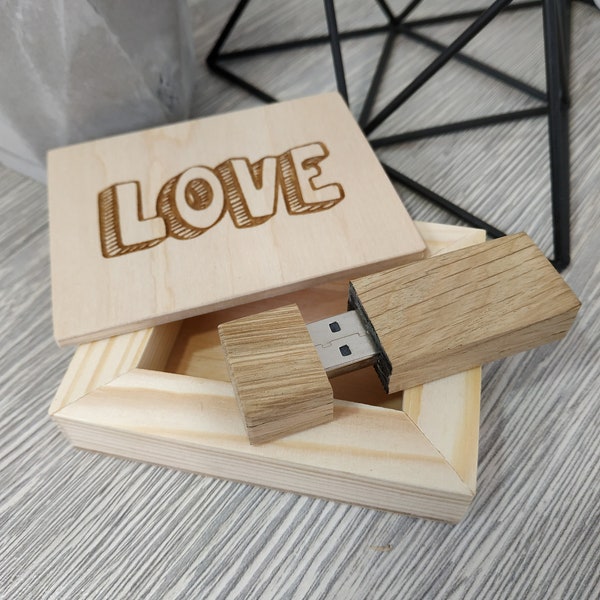 Usb Flash Stick Aus Holz, Stick Graviert Hochzeit Foto personalisiert, USB Box mit USB Flash Drive Größe 8GB, 16GB, 32GB, Nussbaum USB Box Ahorn