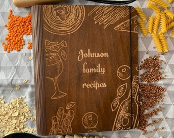 Personalized Wood Recipe Book, Engraved Family Cookbook