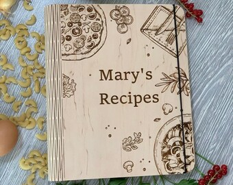 Personalized Wooden Recipe Book Binder: Engraved Cookbook Gift