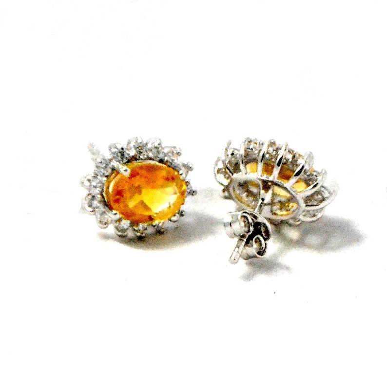 American Diamond Cluster Studs Natural CITRINE STUDS EARRINGS in 925 Sterling Silver 13th Anniversary Gift Yellow Oval Cut Stones