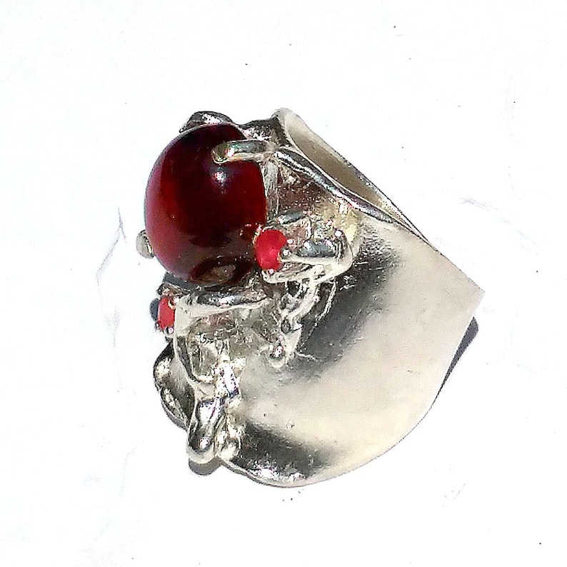 Heavy Ring for Women Natural GARNET RING with Natural RUBY in 925 Sterling Silver Oval Cabochon Stone High Quality Red Garnet Stone