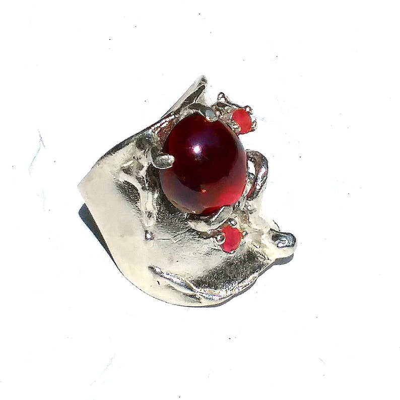 Heavy Ring for Women Natural GARNET RING with Natural RUBY in 925 Sterling Silver Oval Cabochon Stone High Quality Red Garnet Stone