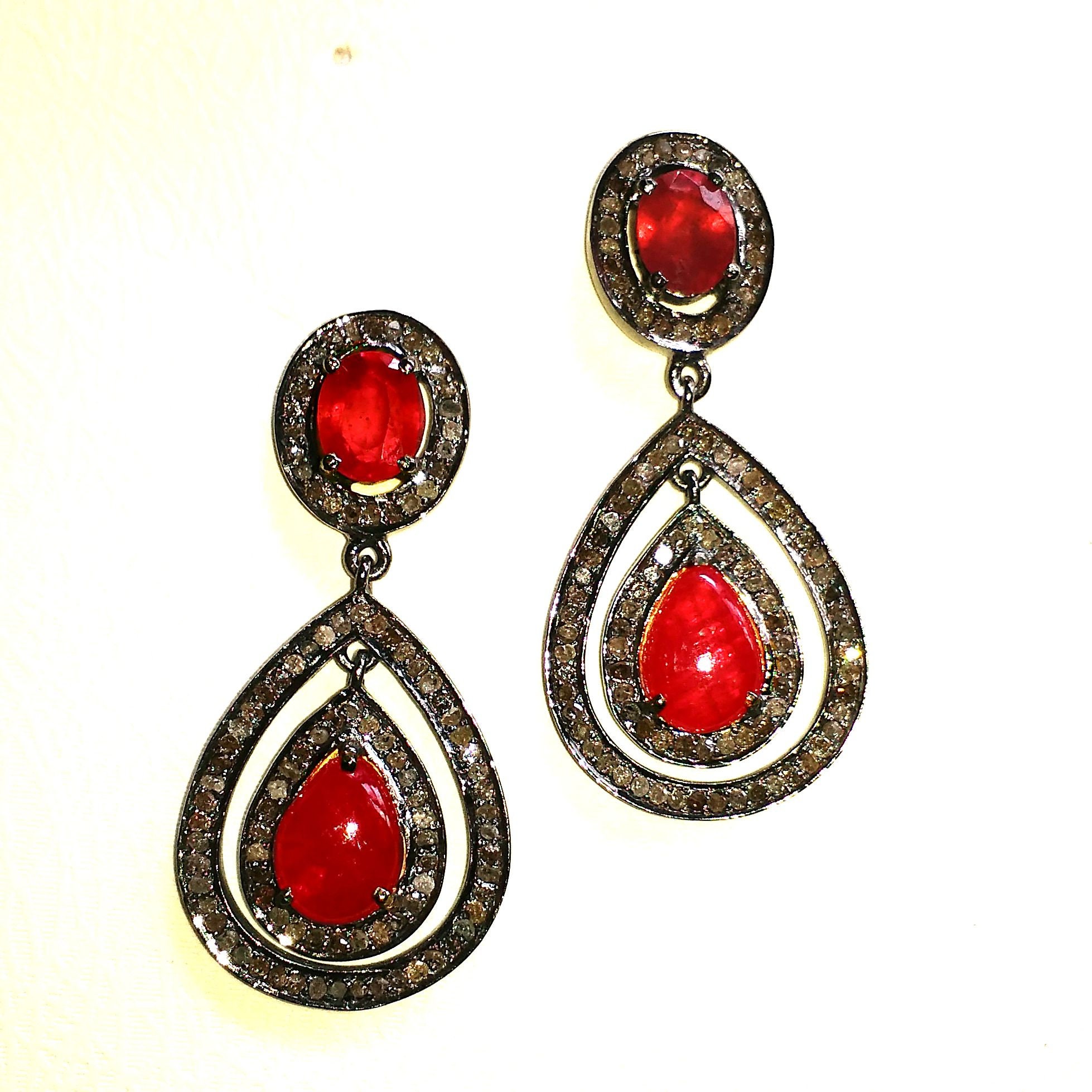 Natural RUBY EARRINGS in 925 Sterling Silver Natural DIAMOND | Etsy