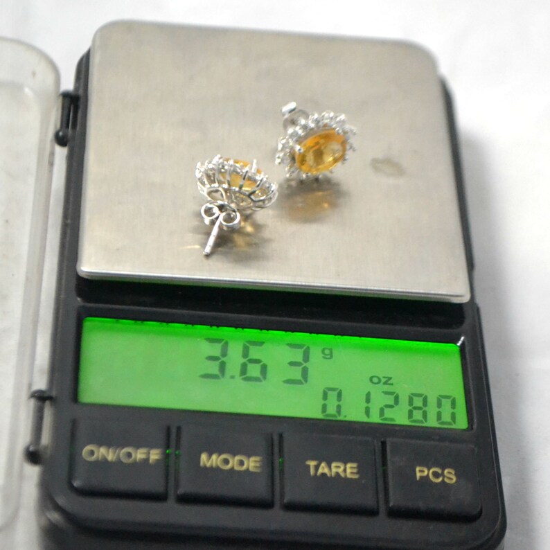 American Diamond Cluster Studs Natural CITRINE STUDS EARRINGS in 925 Sterling Silver 13th Anniversary Gift Yellow Oval Cut Stones
