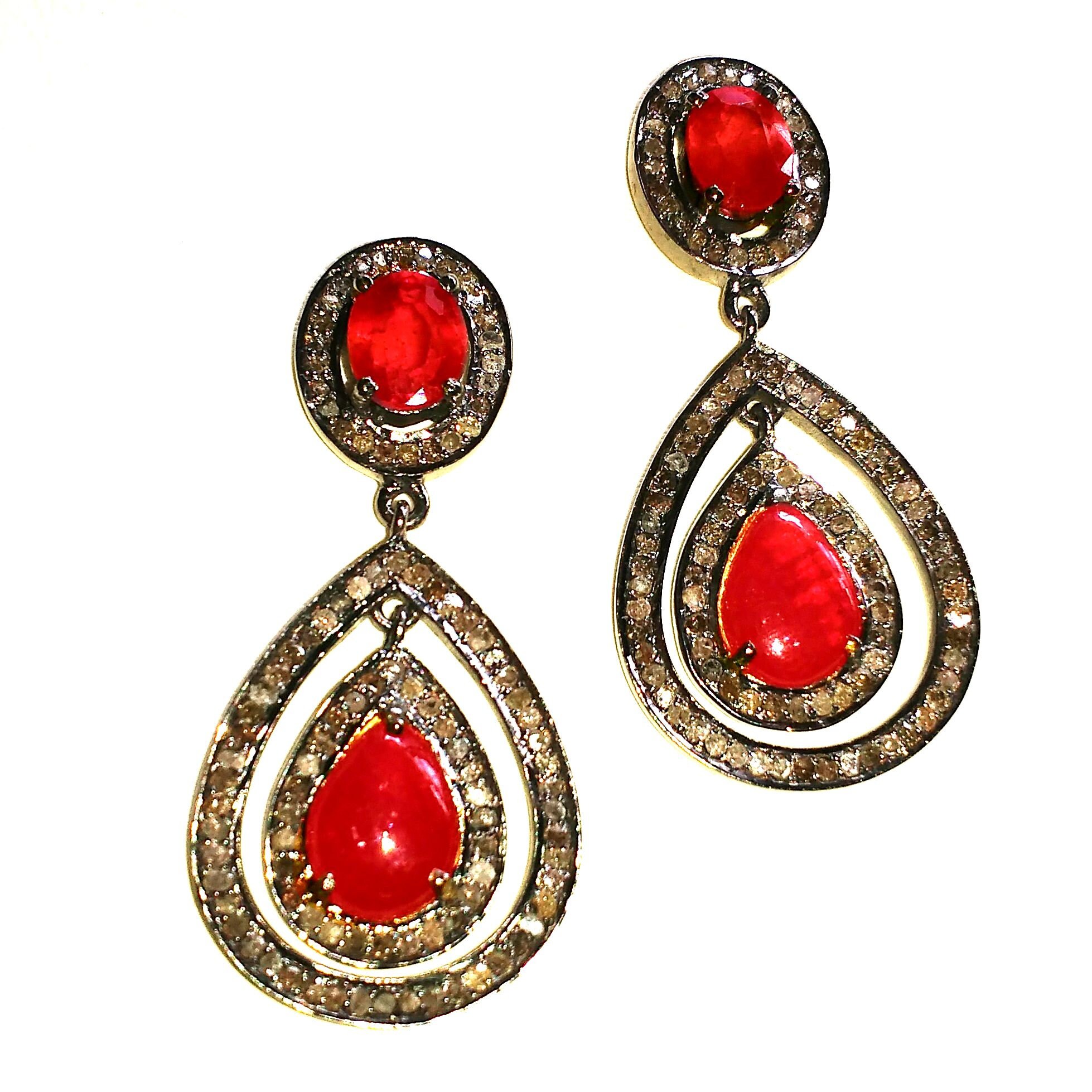 Natural RUBY EARRINGS in 925 Sterling Silver Natural DIAMOND | Etsy
