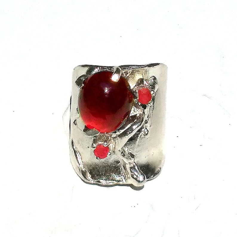 Heavy Ring for Women Natural GARNET RING with Natural RUBY in 925 Sterling Silver Oval Cabochon Stone High Quality Red Garnet Stone