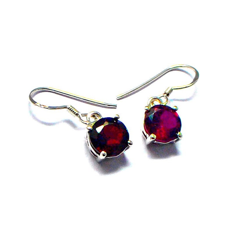 Round Cut Garnet 2nd Anniversary Gift Natural GARNET EARRINGS in 925 Sterling Silver RED Garnet Drop Earrings Garnet Dangles