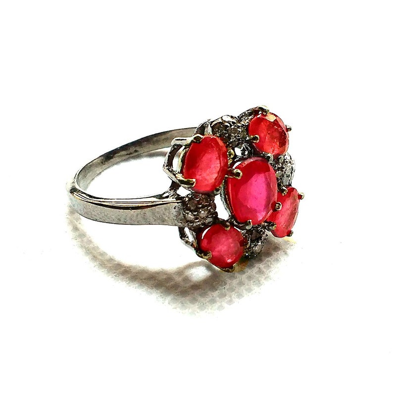 Black Rhodium Plated Natural RUBY RING in 925 Sterling Silver Beautiful Party Ring Ruby Diamond Cluster Ring Natural DIAMOND Ring
