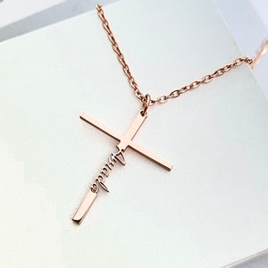 Personalized Cross Necklace Rose Gold, Personalized Necklace, Name Necklace, Custom Necklace, Gift For Christmas, Birthday Gift