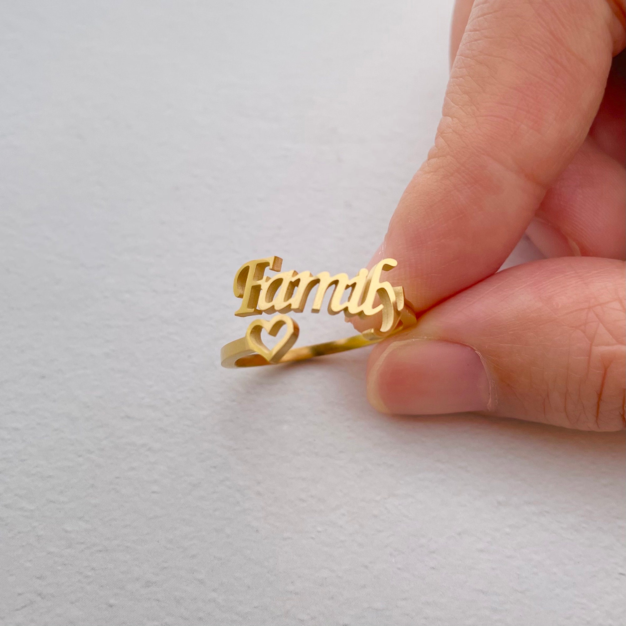 Custom Name Ring Gold Personalized Name with Heart Ring Etsy