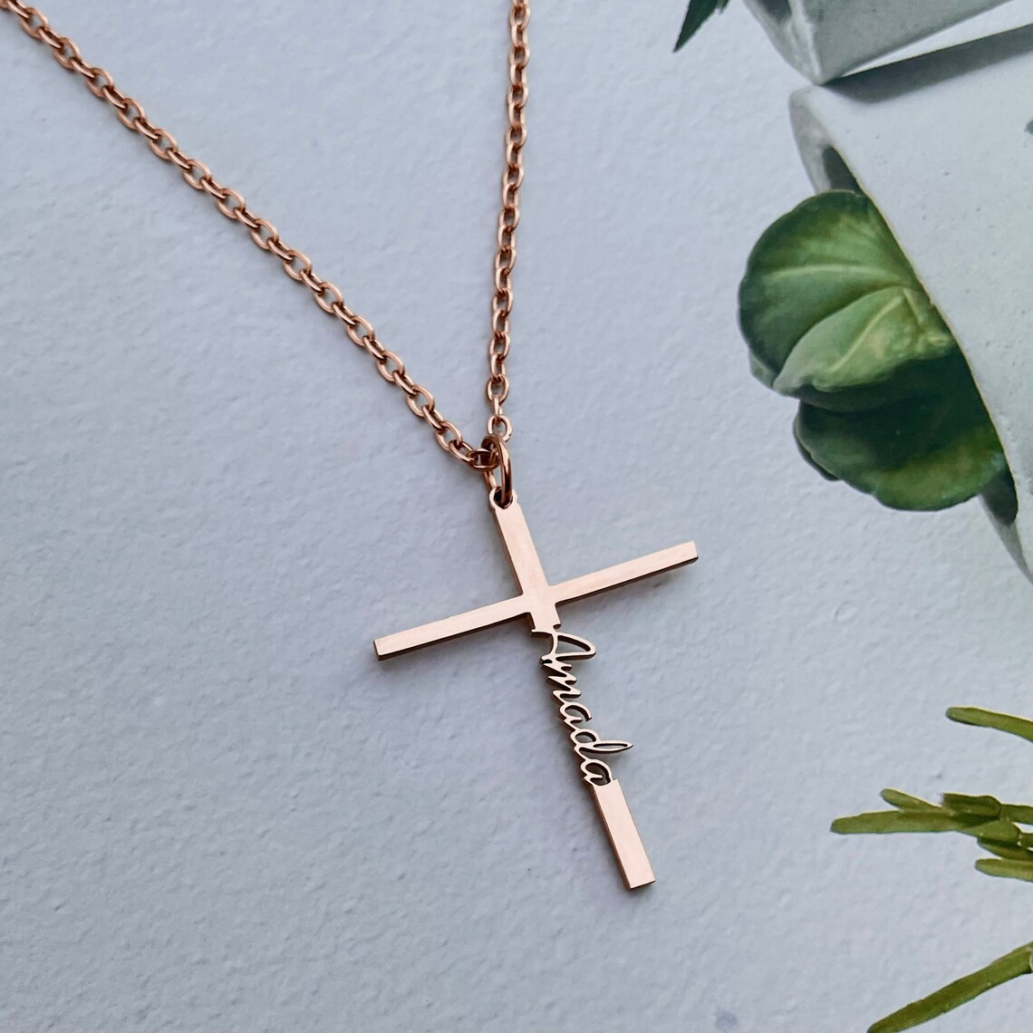 Personalized Cross Necklace Rose Gold Personalized Necklace | Etsy