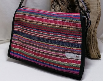 Fair trade Gheri Cotton Multi Stripe Flap Over Body Zip Top Hand Bag Purse