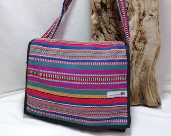 Fair trade Gheri Cotton  Flap Over Zipped Top Hand Bag Purse Multi Stripe Unisex