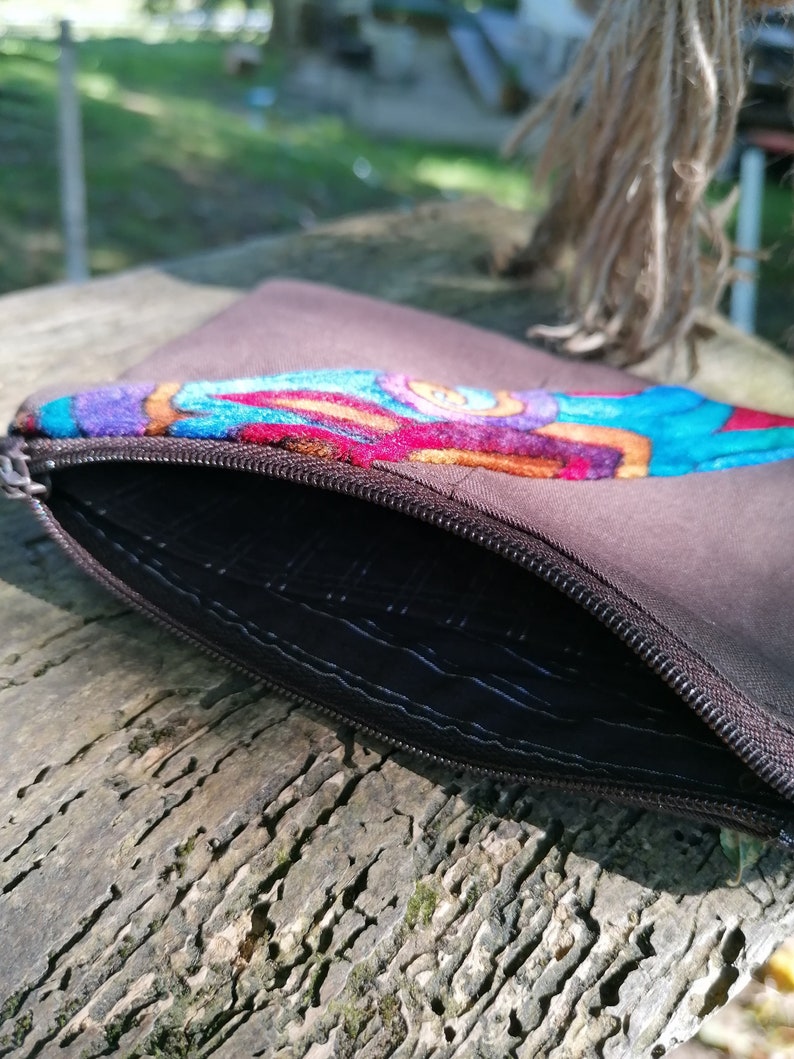 Handmade Unisex Upcycled brushed cotton coin purse makeup bag travel wallet zipper pouch unique sustainable