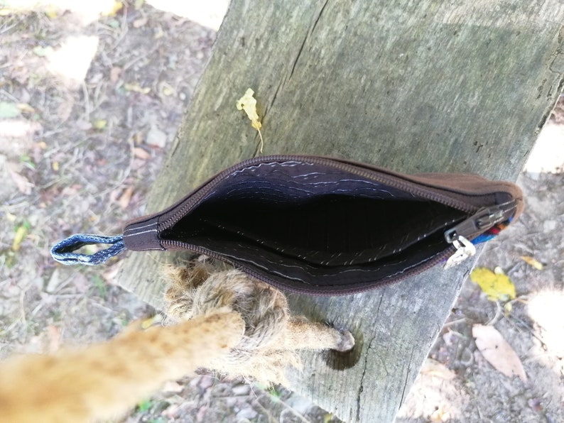 Handmade Unisex Upcycled brushed cotton coin purse makeup bag travel wallet zipper pouch unique sustainable