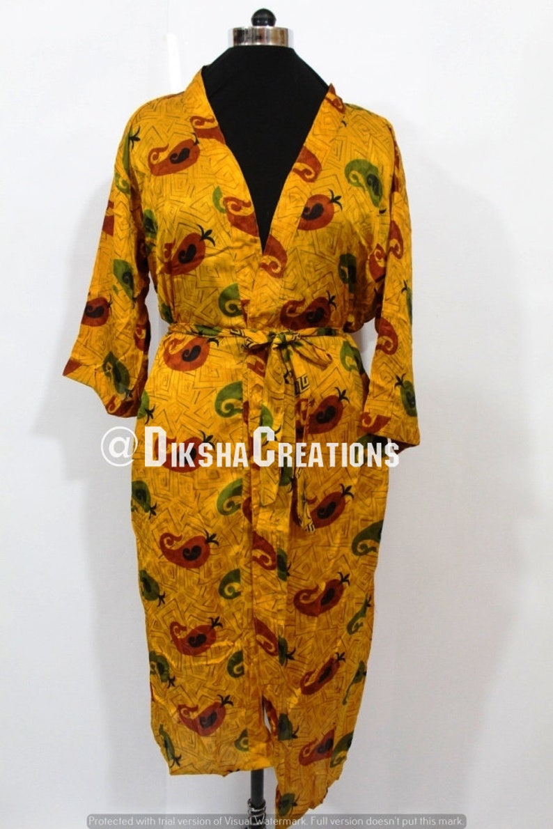 Beautiful Floral Print Silk Sari Kimono Bohemian Long Kaftan Robe Womens Night Wear Robe Soft Sari Beach Kimono Handmade Art Silk Sari Gown