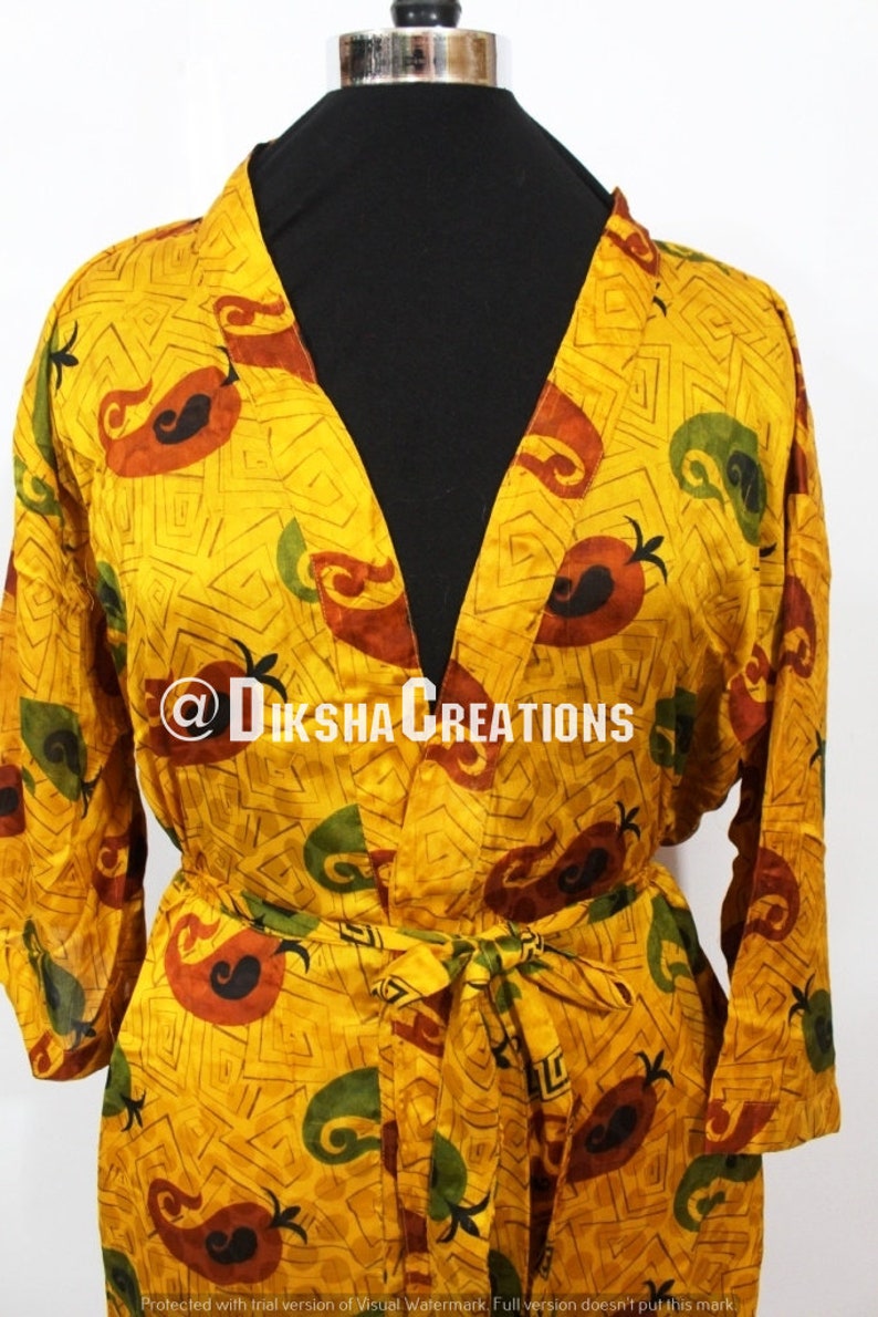 Beautiful Floral Print Silk Sari Kimono Bohemian Long Kaftan Robe Womens Night Wear Robe Soft Sari Beach Kimono Handmade Art Silk Sari Gown