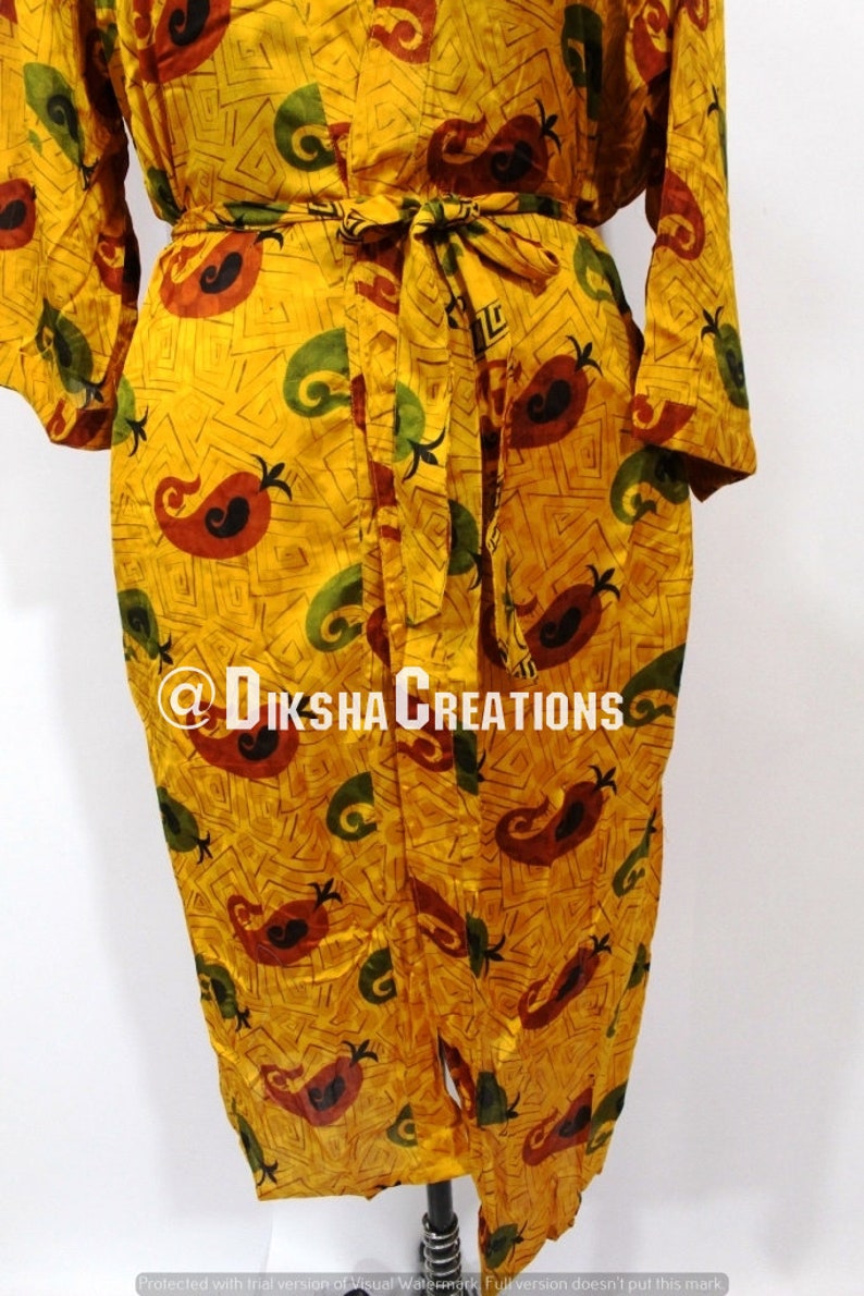 Beautiful Floral Print Silk Sari Kimono Bohemian Long Kaftan Robe Womens Night Wear Robe Soft Sari Beach Kimono Handmade Art Silk Sari Gown