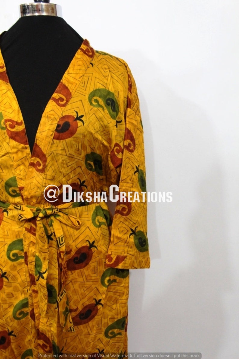 Beautiful Floral Print Silk Sari Kimono Bohemian Long Kaftan Robe Womens Night Wear Robe Soft Sari Beach Kimono Handmade Art Silk Sari Gown