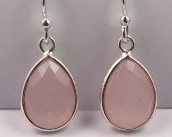 Boucle d'oreille calcédoine rose, Boucle d'oreille poire, Boucle d'oreille en argent sterling 925, Boucles d'oreilles pendantes, Bijoux faits main, Boucles d'oreilles pour femme