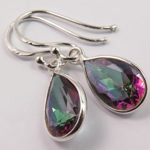 925 Sterling Silver Earring, Natural Mystic Topaz Earring, Handmade Earring, Dangle Earring, Teardrop Earring, Women Gift, Faceted Earring