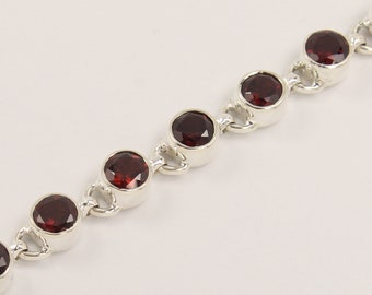 Red Garnet Bracelet, Round Faceted Jewelry, Handmade Jewelry, 925 Sterling Silver Bracelet, Women Bracelet, January Birthstone Jewelry