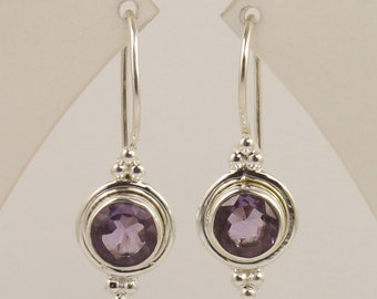 Natural Amethyst Earrings, Handmade Silver Earrings, 925 Sterling Silver Earrings, Gift for Her, February Birthstone, Purple Stone Earrings